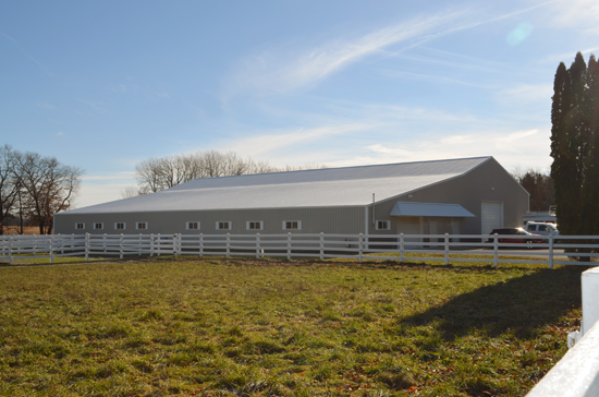 An outside look at the new barn built by Larry and Rhonda Spratto