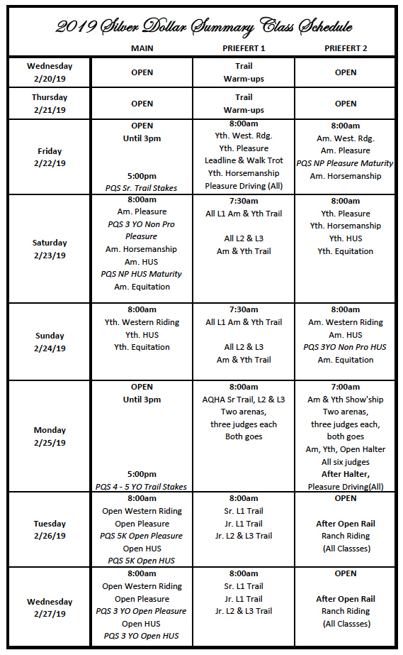 Silver Dollar Schedule