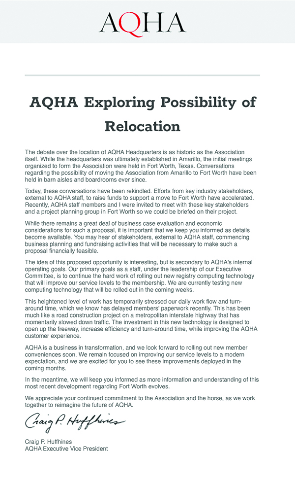 AQHA Letter